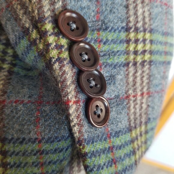 Men's Tweed Plaid Sport Coat Size US 40 Kuhlman Two-Button Smokey Blue 100% Wool - Picture 10 of 12